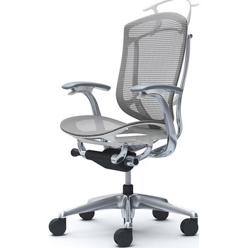 コンテッサセコンダ、固定肘、ハイバック、座メッシュ、ハンガー付、ランバー無、ホワイトB、ポリッシュ、脚ポリッシュ、ウレタン オカムラ(岡村製作所)