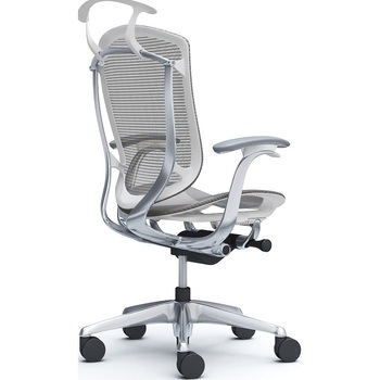 コンテッサセコンダ、固定肘、ハイバック、座メッシュ、ハンガー付、ランバー無、ホワイトB、ポリッシュ、脚ポリッシュ、ウレタン オカムラ(岡村製作所)