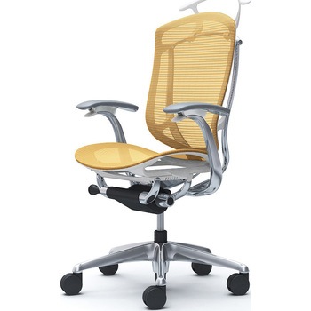 コンテッサセコンダ、固定肘、ハイバック、座メッシュ、ハンガー付、ランバー無、ホワイトB、ポリッシュ、脚ポリッシュ、ウレタン オカムラ(岡村製作所)