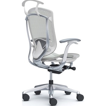 コンテッサセコンダ、固定肘、ハイバック、座メッシュ、ハンガー付、ランバー付、ホワイトB、ポリッシュ、脚ポリッシュ、ウレタン - オカムラ(岡村製作所)