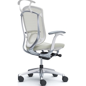 コンテッサセコンダ、固定肘、ハイバック、座革、ハンガー付、ランバー無、ホワイトB、ポリッシュ、脚ポリッシュ、ウレタン オカムラ(岡村製作所)