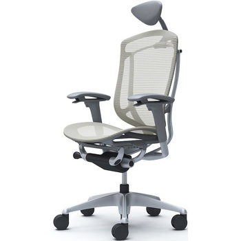 コンテッサセコンダ、可動肘、可動ヘッド、座メッシュ、ハンガー無、ランバー無、グレーB、シルバー、脚シルバー、ウレタン オカムラ(岡村製作所)