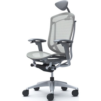 コンテッサセコンダ、可動肘、可動ヘッド、座メッシュ、ハンガー無、ランバー無、グレーB、シルバー、脚シルバー、ウレタン オカムラ(岡村製作所)