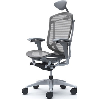 コンテッサセコンダ、可動肘、可動ヘッド、座メッシュ、ハンガー無、ランバー無、グレーB、シルバー、脚シルバー、ウレタン オカムラ(岡村製作所)