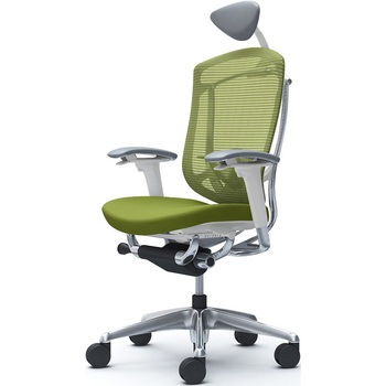 コンテッサセコンダ、可動肘、可動ヘッド、座クッション、ハンガー無、ランバー付、ホワイトB、ポリッシュ、脚ポリッシュ、ウレタン オカムラ(岡村製作所)