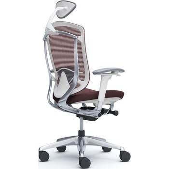 コンテッサセコンダ、可動肘、可動ヘッド、座クッション、ハンガー無、ランバー付、ホワイトB、ポリッシュ、脚ポリッシュ、ウレタン オカムラ(岡村製作所)