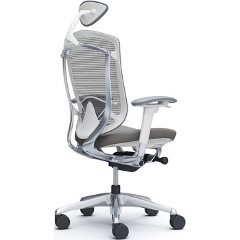 コンテッサセコンダ、可動肘、可動ヘッド、座クッション、ハンガー無、ランバー付、ホワイトB、ポリッシュ、脚ポリッシュ、ウレタン オカムラ(岡村製作所)