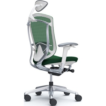 コンテッサセコンダ、可動肘、可動ヘッド、座クッション、ハンガー無、ランバー付、ホワイトB、ポリッシュ、脚ポリッシュ、ウレタン オカムラ(岡村製作所)