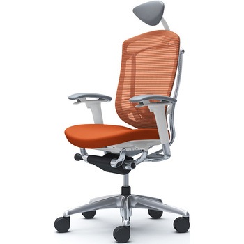 コンテッサセコンダ、可動肘、可動ヘッド、座クッション、ハンガー無、ランバー付、ホワイトB、ポリッシュ、脚ポリッシュ、ウレタン オカムラ(岡村製作所)