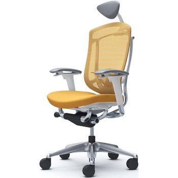 コンテッサセコンダ、可動肘、可動ヘッド、座クッション、ハンガー無、ランバー付、ホワイトB、ポリッシュ、脚ポリッシュ、ウレタン オカムラ(岡村製作所)