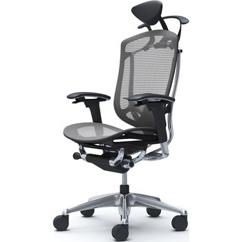 コンテッサセコンダ、可動肘、可動ヘッド、座メッシュ、ハンガー付、ランバー付、ブラックB、ポリッシュ、脚ポリッシュ、ウレタン オカムラ(岡村製作所)