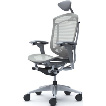 コンテッサセコンダ、可動肘、可動ヘッド、座メッシュ、ハンガー無、ランバー付、グレーB、シルバー、脚シルバー、ウレタン - オカムラ(岡村製作所)