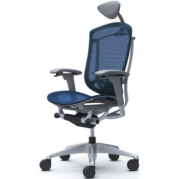 コンテッサセコンダ、可動肘、可動ヘッド、座メッシュ、ハンガー無、ランバー付、グレーB、シルバー、脚シルバー、ウレタン - オカムラ(岡村製作所)