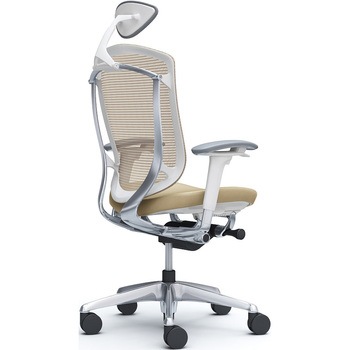 コンテッサセコンダ、可動肘、可動ヘッド、座革、ハンガー無、ランバー無、ホワイトB、ポリッシュ、脚ポリッシュ、ウレタン オカムラ(岡村製作所)