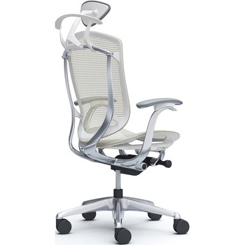 コンテッサセコンダ、固定肘、可動ヘッド、座メッシュ、ハンガー付、ランバー無、ホワイトB、ポリッシュ、脚ポリッシュ、ウレタン オカムラ(岡村製作所)