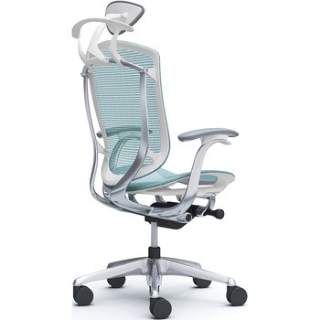 コンテッサセコンダ、固定肘、可動ヘッド、座メッシュ、ハンガー付、ランバー無、ホワイトB、ポリッシュ、脚ポリッシュ、ウレタン オカムラ(岡村製作所)