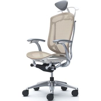 コンテッサセコンダ、固定肘、可動ヘッド、座メッシュ、ハンガー付、ランバー無、ホワイトB、ポリッシュ、脚ポリッシュ、ウレタン オカムラ(岡村製作所)