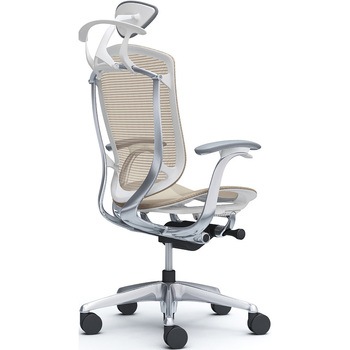 コンテッサセコンダ、固定肘、可動ヘッド、座メッシュ、ハンガー付、ランバー無、ホワイトB、ポリッシュ、脚ポリッシュ、ウレタン オカムラ(岡村製作所)