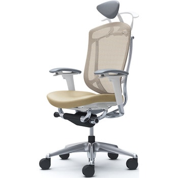 コンテッサセコンダ、可動肘、可動ヘッド、座革、ハンガー付、ランバー無、ホワイトB、ポリッシュ、脚ポリッシュ、ウレタン オカムラ(岡村製作所)