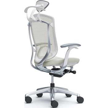 コンテッサセコンダ，固定肘，座革，小型ヘッド5本脚，ポリッシュ，ホワイト，ランバー無ハンガー付 オカムラ(岡村製作所)