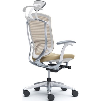 コンテッサセコンダ，固定肘，座革，小型ヘッド5本脚，ポリッシュ，ホワイト，ランバー無ハンガー付 オカムラ(岡村製作所)