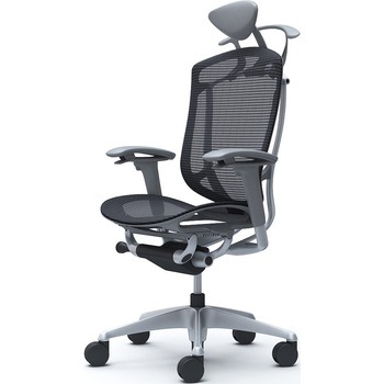 コンテッサセコンダ、可動肘、可動ヘッド、座メッシュ、ハンガー付、ランバー無、グレーB、シルバー、脚シルバー、ウレタン オカムラ(岡村製作所)