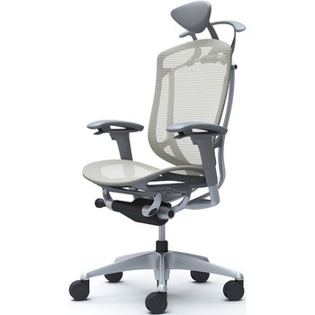 コンテッサセコンダ、可動肘、可動ヘッド、座メッシュ、ハンガー付、ランバー無、グレーB、シルバー、脚シルバー、ウレタン オカムラ(岡村製作所)