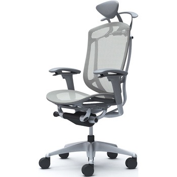 コンテッサセコンダ、可動肘、可動ヘッド、座メッシュ、ハンガー付、ランバー無、グレーB、シルバー、脚シルバー、ウレタン オカムラ(岡村製作所)