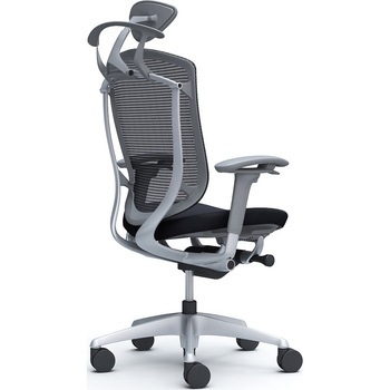 コンテッサセコンダ、可動肘、可動ヘッド、座クッション、ハンガー付、ランバー無、グレーB、シルバー、脚シルバー、ウレタン オカムラ(岡村製作所)