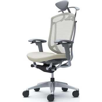 コンテッサセコンダ、可動肘、可動ヘッド、座クッション、ハンガー付、ランバー無、グレーB、シルバー、脚シルバー、ウレタン オカムラ(岡村製作所)