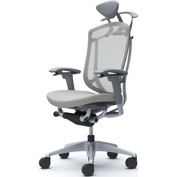 コンテッサセコンダ、可動肘、可動ヘッド、座クッション、ハンガー付、ランバー無、グレーB、シルバー、脚シルバー、ウレタン オカムラ(岡村製作所)