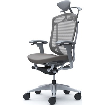 コンテッサセコンダ、可動肘、可動ヘッド、座クッション、ハンガー付、ランバー無、グレーB、シルバー、脚シルバー、ウレタン オカムラ(岡村製作所)