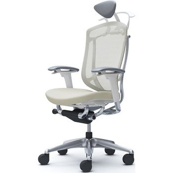 コンテッサセコンダ、可動肘、可動ヘッド、座クッション、ハンガー付、ランバー無、ホワイトB、ポリッシュ、脚ポリッシュ、ウレタン - オカムラ(岡村製作所)