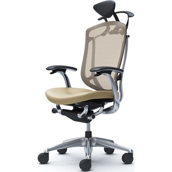 コンテッサセコンダ、固定肘、可動ヘッド、座革、ハンガー付、ランバー無、ブラックB、ポリッシュ、脚ポリッシュ、ウレタン - オカムラ(岡村製作所)