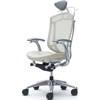 コンテッサセコンダ、固定肘、可動ヘッド、座革、ハンガー付、ランバー無、ホワイトB、ポリッシュ、脚ポリッシュ、ウレタン オカムラ(岡村製作所)