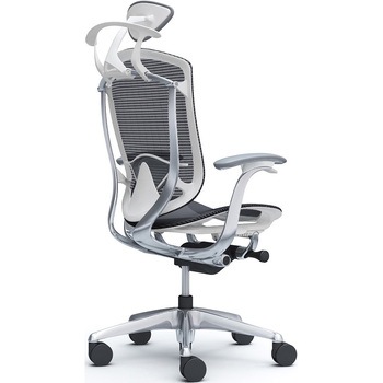 コンテッサセコンダ、固定肘、可動ヘッド、座メッシュ、ハンガー付、ランバー付、ホワイトB、ポリッシュ、脚ポリッシュ、ウレタン - オカムラ(岡村製作所)