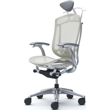 コンテッサセコンダ、固定肘、可動ヘッド、座メッシュ、ハンガー付、ランバー付、ホワイトB、ポリッシュ、脚ポリッシュ、ウレタン - オカムラ(岡村製作所)