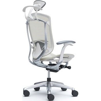 コンテッサセコンダ、固定肘、可動ヘッド、座メッシュ、ハンガー付、ランバー付、ホワイトB、ポリッシュ、脚ポリッシュ、ウレタン - オカムラ(岡村製作所)