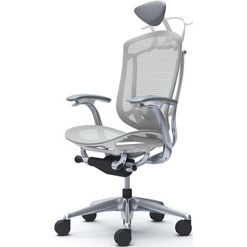 コンテッサセコンダ、固定肘、可動ヘッド、座メッシュ、ハンガー付、ランバー付、ホワイトB、ポリッシュ、脚ポリッシュ、ウレタン - オカムラ(岡村製作所)