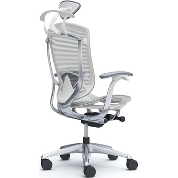 コンテッサセコンダ、固定肘、可動ヘッド、座メッシュ、ハンガー付、ランバー付、ホワイトB、ポリッシュ、脚ポリッシュ、ウレタン - オカムラ(岡村製作所)