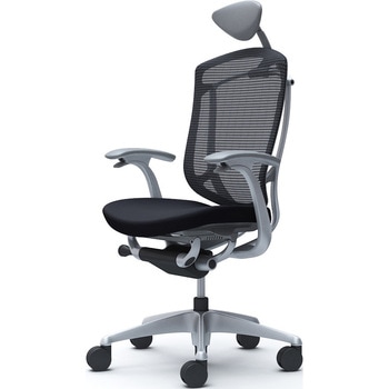 コンテッサセコンダ、固定肘、可動ヘッド、座クッション、ハンガー無、ランバー無、グレーB、シルバー、脚シルバー、ウレタン - オカムラ(岡村製作所)