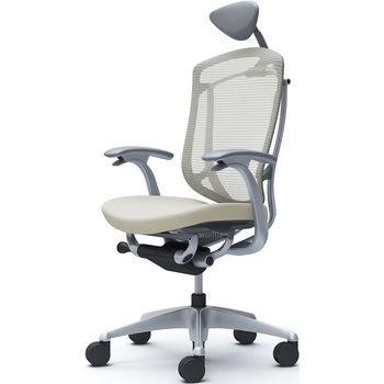 コンテッサセコンダ、固定肘、可動ヘッド、座クッション、ハンガー無、ランバー無、グレーB、シルバー、脚シルバー、ウレタン - オカムラ(岡村製作所)