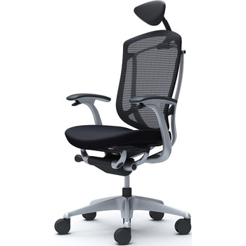 コンテッサセコンダ、固定肘、可動ヘッド、座クッション、ハンガー無、ランバー無、ブラックB、シルバー、脚シルバー、ウレタン - オカムラ(岡村製作所)