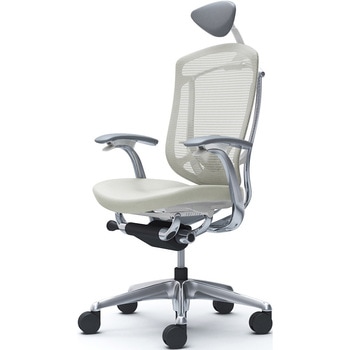 コンテッサセコンダ、固定肘、可動ヘッド、座革、ハンガー無、ランバー付、ホワイトB、ポリッシュ、脚ポリッシュ、ウレタン オカムラ(岡村製作所)