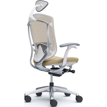 コンテッサセコンダ、固定肘、可動ヘッド、座革、ハンガー無、ランバー付、ホワイトB、ポリッシュ、脚ポリッシュ、ウレタン オカムラ(岡村製作所)