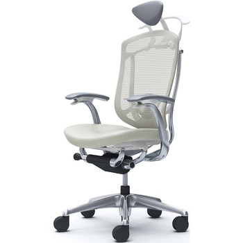 コンテッサセコンダ、固定肘、可動ヘッド、座革、ハンガー付、ランバー付、ホワイトB、ポリッシュ、脚ポリッシュ、ウレタン オカムラ(岡村製作所)