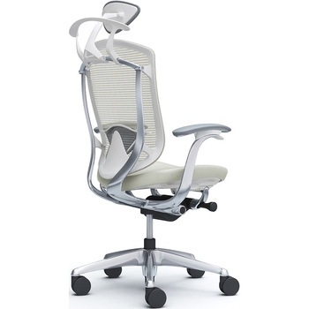 コンテッサセコンダ、固定肘、可動ヘッド、座革、ハンガー付、ランバー付、ホワイトB、ポリッシュ、脚ポリッシュ、ウレタン オカムラ(岡村製作所)