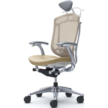 コンテッサセコンダ、固定肘、可動ヘッド、座革、ハンガー付、ランバー付、ホワイトB、ポリッシュ、脚ポリッシュ、ウレタン オカムラ(岡村製作所)