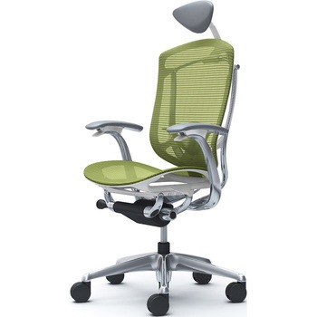 コンテッサセコンダ、固定肘、可動ヘッド、座メッシュ、ハンガー無、ランバー付、ホワイトB、ポリッシュ、脚ポリッシュ、ウレタン オカムラ(岡村製作所)