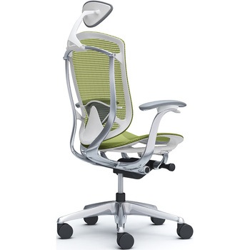 コンテッサセコンダ、固定肘、可動ヘッド、座メッシュ、ハンガー無、ランバー付、ホワイトB、ポリッシュ、脚ポリッシュ、ウレタン オカムラ(岡村製作所)